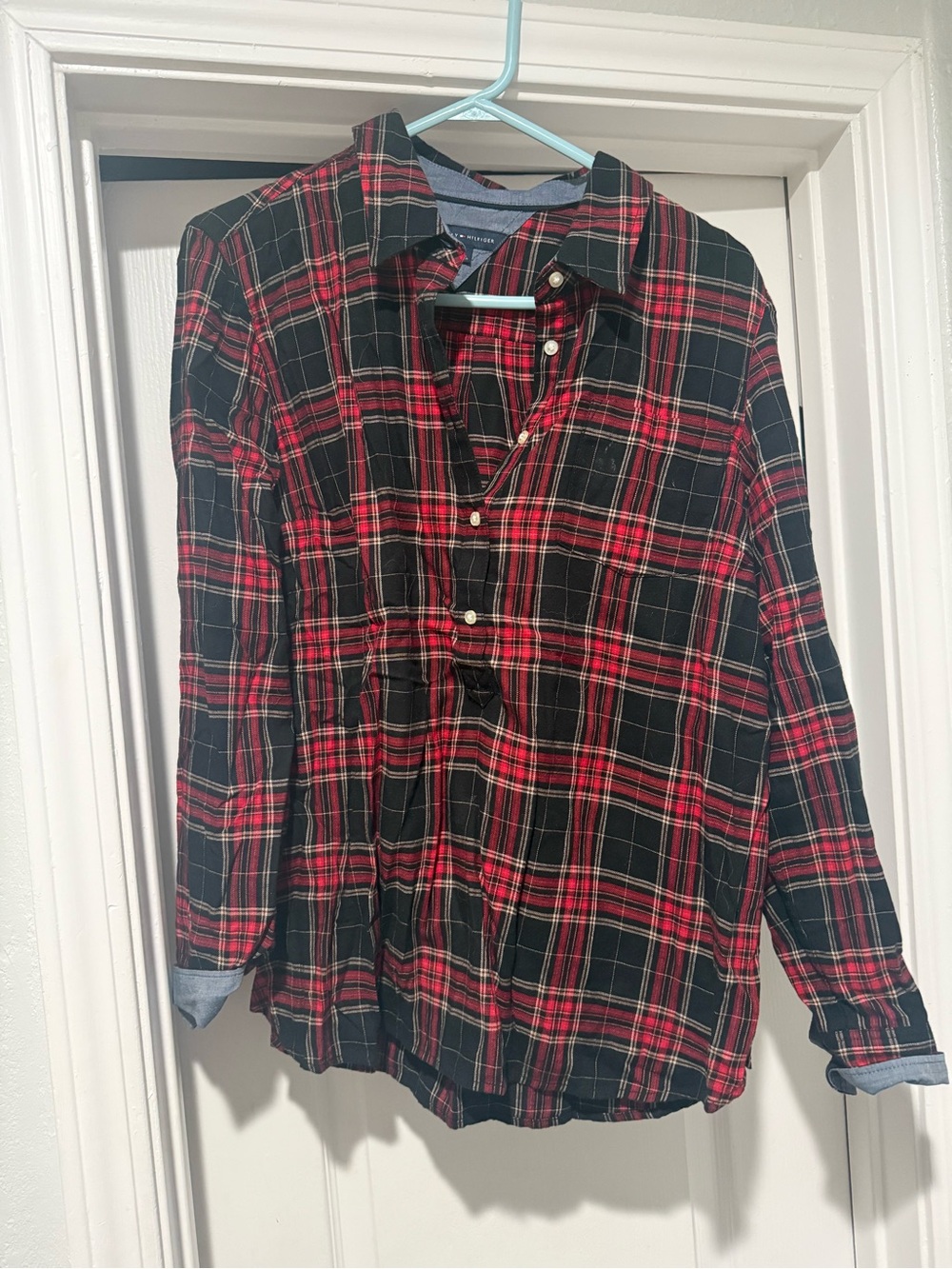 Women’s  Red and Black Plaid Button-Up Shirt